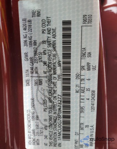 2015 Ford Escape Se из США, поврежденный, VIN 1FMCU0G78FUA73277